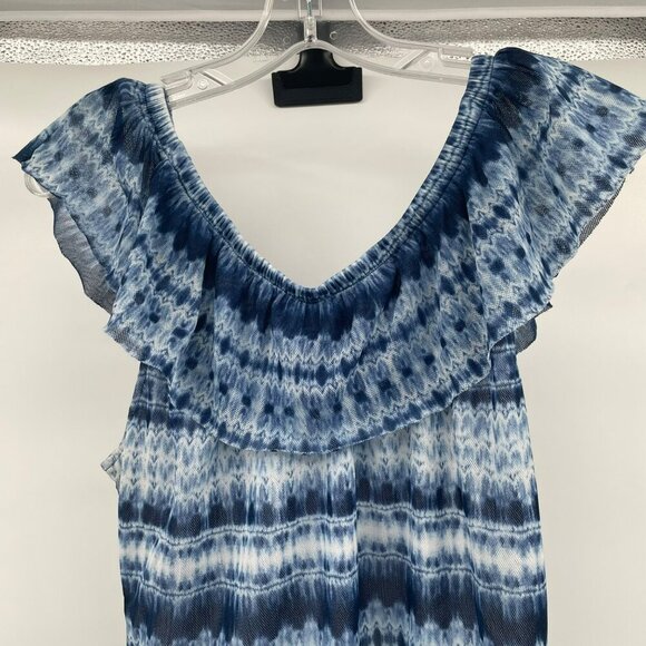Chaps Womens Off Shoulder Top Blue/Multi Striped Size 1X Sheer - Picture 6 of 8